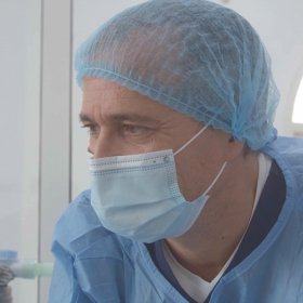 Veterinarian working