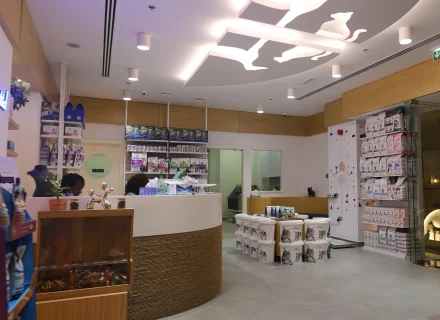 Shop with pet goods in vet clinic